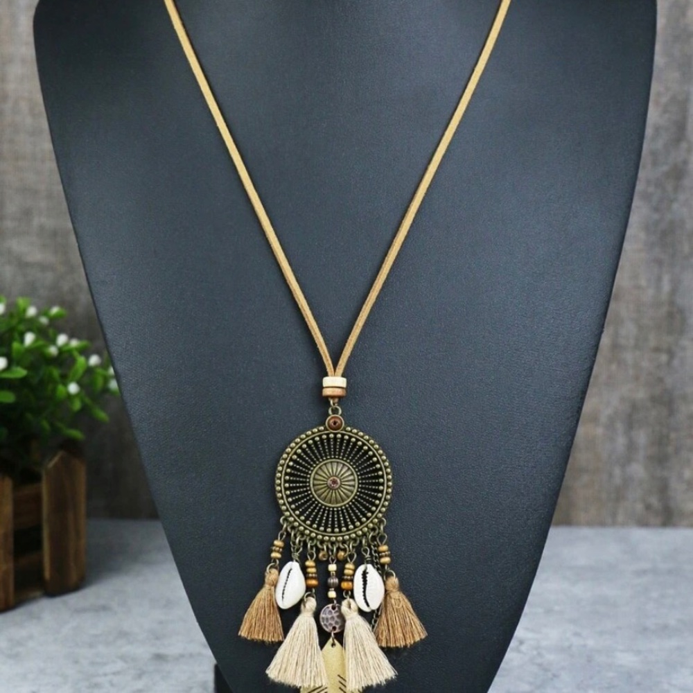 Leather Fan and Feather Necklace